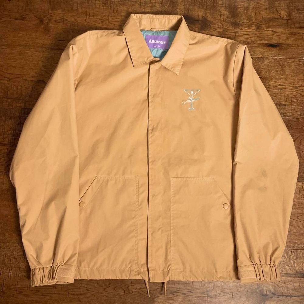 Alltimers Windbreaker Jacket Mens Large Tan Streetwear Skater Martini Logo
